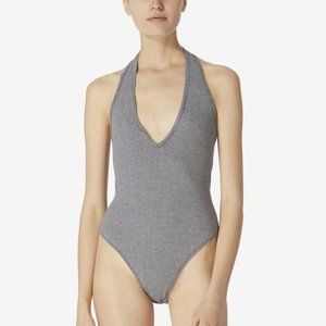NWT Avec Les Filles L'Avenue Black & White Thin Stripe Halter Bodysuit XXS